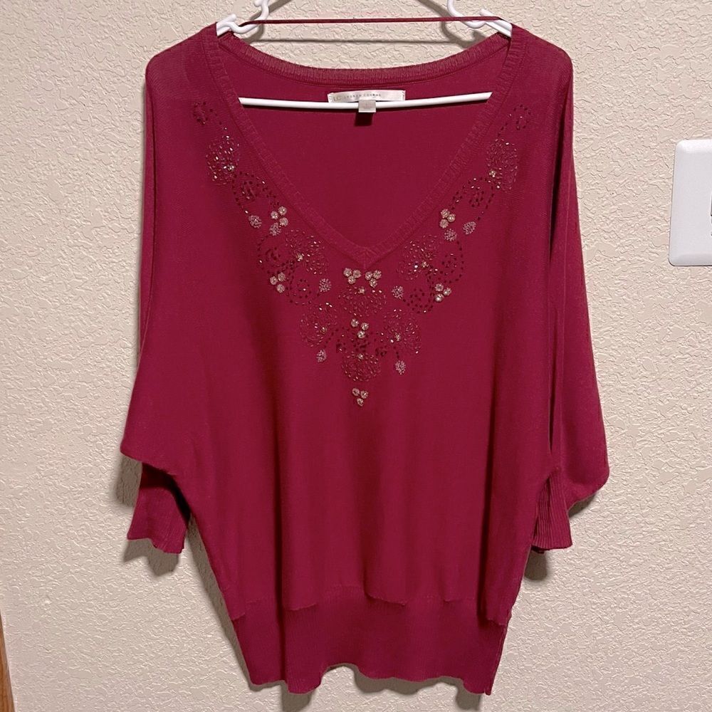 LC Lauren Conrad- Berry Beaded Floral Sweater, Size Large